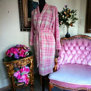 LAUREN RALPH LAUREN (MED) Velvet Plush Pink and White Embroidered Robe